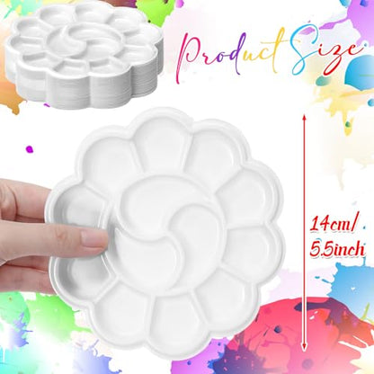 100 Pcs White Flower Shape Paint Tray Palettes 5.5 inch Disposable Round Plastic Paint Palette Bulk Watercolor Craft Supplies for Art Class, DIY Craft, Painting Party, Birthday Party - style: Flower Petal