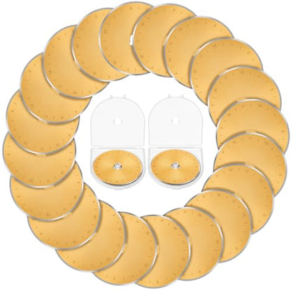Wamlente 20 Pack 60mm Rotary Cutter Blades, Titanium Coated Steel,Gold | Fits Most Cutters for Quilting Sewing Crafts, Cuts Fabric Leather Vinyl Felt, Titanium Coating, Includes 2 Protective Cases - color: Gold