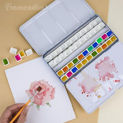 Framendino, Galaxy Metal Watercolor Palette with Fold Out Large Tray with 52 Empty Half Pans for Paint - color: Galaxy