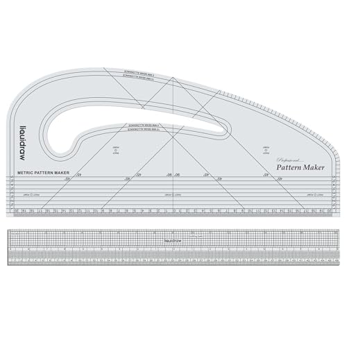 Liquidraw Pattern Maker & Grading Ruler Set | Imperial & Metric Sewing Tools for Pattern Cutting, Marking & Drafting | Clear Acrylic Quilting & Dressmaking Rulers for Fashion Design & Tailoring - style: Pattern Maker & Grading Ruler Set