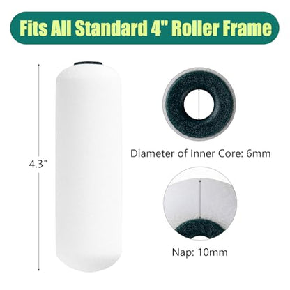 Paint Roller Covers, Foam Paint Rollers 4 Inch, 20 Pack | Small Paint Roller for Tight Narrow Areas, Mini Sleeves for Flat Surfaces, for Painting Walls, Cabinets, Doors and Tables - size: 4 inch,20 pack
