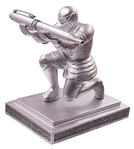 Executive Knight Pen Holder with A Cool Pen, Home Office Desk Organizers Decor Resin Pen Holder, Christmas Gift Idea for Dad, Uncle, Man, Boyfriend, Friends Silver - color: Silver