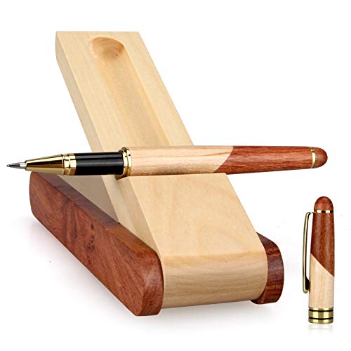 Nice Wooden Gel Pen Gift Set with Case Desk Holder Cool Ink Rollerball Pens - color: Gel pen