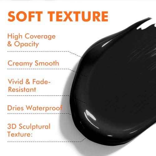 GOTEIDAL Black Acrylic Paint, Mars Black Paint (250ml / 8.45oz) Tubes | Art Craft Paints, Rich Pigments Non Toxic for Canvas Painting, Rock, Stone, Wood, Art Supplies - color: Mars Black