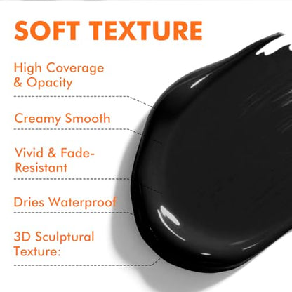 GOTEIDAL Black Acrylic Paint, Mars Black Paint (250ml / 8.45oz) Tubes | Art Craft Paints, Rich Pigments Non Toxic for Canvas Painting, Rock, Stone, Wood, Art Supplies - color: Mars Black