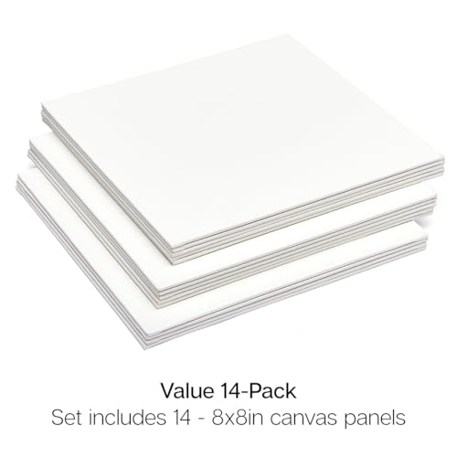 KINGART White Canvas Panel Set – Square, 8x8 Inch, 14-Pack – 100% Cotton, Pre-Primed Gesso Artist Boards for Acrylic, Oil, Sketching, & Mixed Media Painting - color: White, size: 8" x 8"
