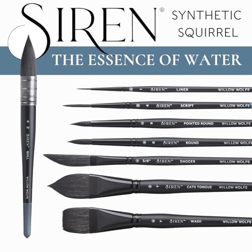Willow Wolfe Siren Artist Watercolor Brush Set, Premium Blended Synthetic Black Squirrel Hair, Set of 4 Round Brushes (1100SET1)