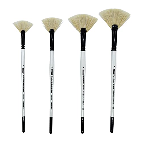 ZEM Brush White Synthetic Filament Fan Artist Brush Set 4 pcs | Acrylic and Oil