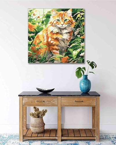 TOCARE Framed Paint by Numbers Kit for Adults Beginners,12x12inch Orange Cat Paint by Number with Frame,Easy Cat Paint by Numbers Framed Canvas (Without Easel) - color: TC-F-221