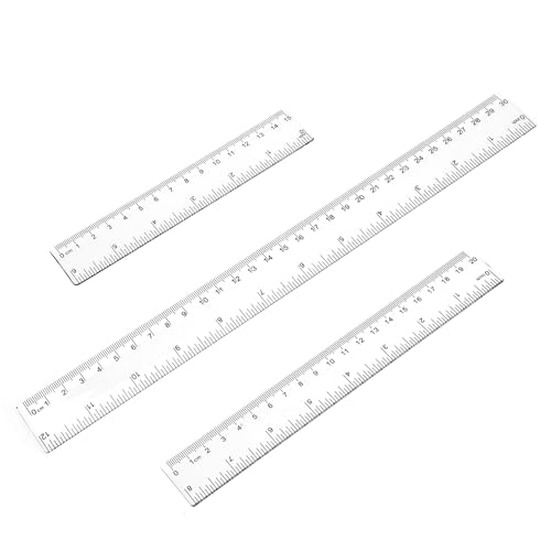 3 Pack 6 Inch 8 Inch 12 Inch Ruler Set Plastic Straight Ruler Transparent Measuring Tool Acrylic Clear Ruler for School Office Student - color: Transparent, size: 6 Inch + 8Inch + 12 Inch