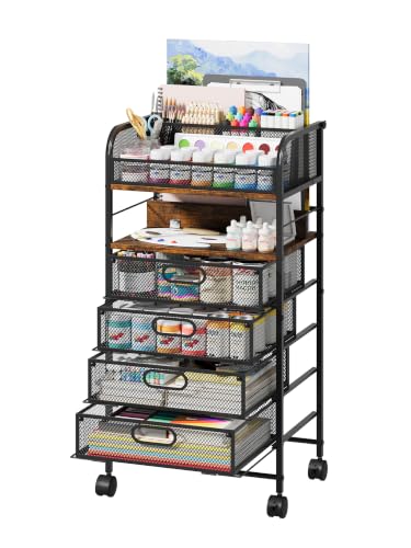 Homsorout Rolling Art Cart with 4 Drawers, Rustic - color: Rustic
