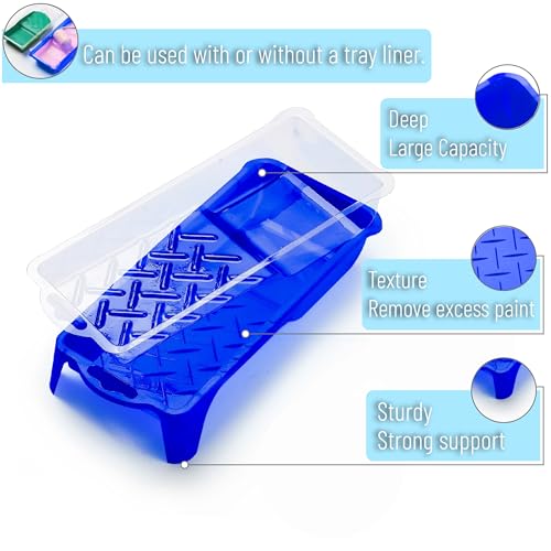 Bates- 2 Inch Foam Paint Roller Kit, 10 Pack Small Paint Roller Kit | 1x Plastic Paint Tray 2x Clear Disposable Tray Liners 1x Roller Frame & 6x Mini Foam Covers for Painting Wall Door Cabinet - color: Blue