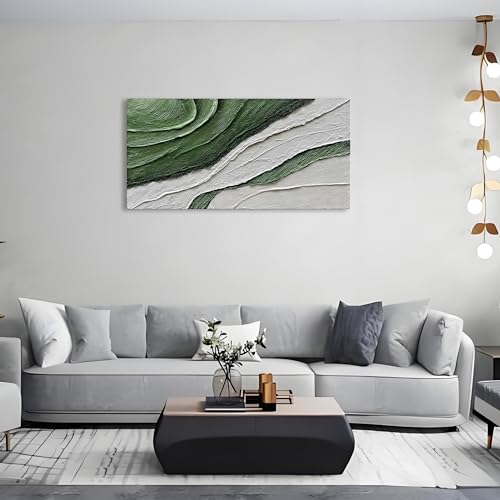 Art Hand-Painted Green Texture Oil Painting Modern Abstract Canvas Art Home Wall Decoration 24x48 inches - color: Dn167