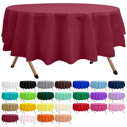 2 Pack Burgundy Premium Plastic Tablecloth Round 84 Inches Reusable Wine Red Decorative Table Cover for Dining, Wedding, Party, Indoor and Outdoor use - color: E04 Burgundy, size: Round 84"