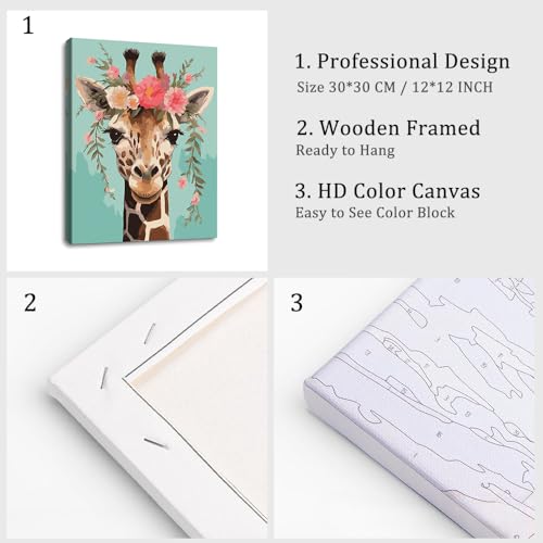Natuyalo Framed Paint by Numbers Kit for Adults Beginners, Giraffe Acrylic Easy Paint by Number with Frame, Animals Painting by Number Kits on Canvas Framed (12x16 Inch) - color: Color-03