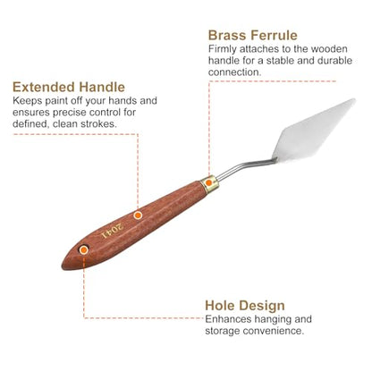HARFINGTON Palette Knife Painting Tool 2.76" x 1.3" Stainless Steel Teardrop Blade 8.66" Length Spatula Painting Pallet Knives with Hole Beech Wood Handle for Oil Acrylic Canvas, Red/Silver - size: 8.66" x 1.3" x 2.76"