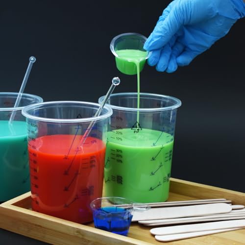 Artcome Mixing Cup Kit - 50 PC 20oz (600ml) Plastic Measuring Cups, 50 PC Wooden Mixing Sticks, 100 PC 40ml Disposable Small Cups, 10 PC Stirring Rods - Ideal for Epoxy Resin, Paint & Liquid Mixing | 50 PC Wooden Mixing Sticks, 100 PC 40ml Disposable Smal