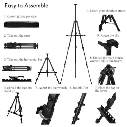 Artify Easel Stand for Sign, Adjustable Double-Tier Portable Art Easel Stand, Height Adjustable from 22-66 Inches, Tripod Display Easel for Painting and Sign, Includes Carrying Bag, 66 Inches, Black - style: 66''B, 1-pack