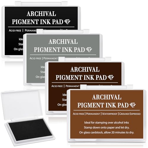 MotiMind 4 Pcs Archival Pigment Waterproof Ink Pad for Stamps, Four Colors | Pigment Stamp Pads for Card Making Scrapbooking, Archival Acid-free Quality, 3.7x2.5 Inch, Works on Paper Glass - color: Four Colors