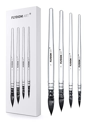 Watercolor Paint Mop Brushes Set, Mop Paint Brushes,Soft Synthetic Squirrel Hair, Pointed Round Mop Brush for Watercolor, Acrylic, Gouache, Aquarelle & Oil Painting, 4 Pcs Set