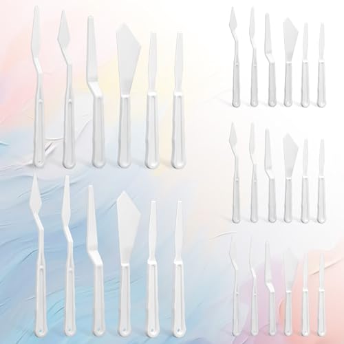 30 Pcs Paint Spatula Tools Plastic Painting Palette Knives White Art Artist Knife Tools Thin and Flexible Art Pallet Knife Palette Knife Set for Oil Acrylic Painting Color Mixing