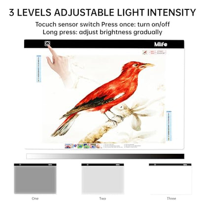 Mlife A2 LED Light Pad for Diamond Art Painting Light Board with 3 Brightness, Tracing Light Board with USB Cable & 4 Fasten Clips for Sketching, Animation, Drawing, Diamond Art Painting Supplies - style: A2