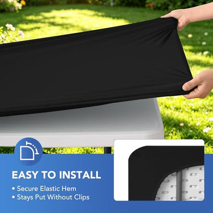 Fitted Tablecloth Rectangle Tables-Black Picnic Table Covers 42x72 Inch | 2 Pack Spandex Stretch Elastic Windproof Washable Folding Table Cloths-Outdoor Camping Dining Patio Kitchen Banquet Party - color: Black, size: 42'' x 72'' | 2 Pack