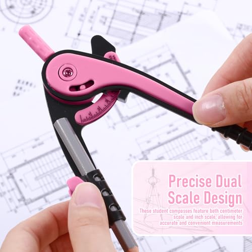 EBOOT Student Geometry Math Set, Drawing Compass and 6 Inch Clear Swing Arm Protractors 180 Degree Math Protractor(Pink) - color: Pink
