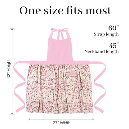 Cute Floral Apron for Women with Pockets, Cotton, Adjustable Straps - color: Rose Pink