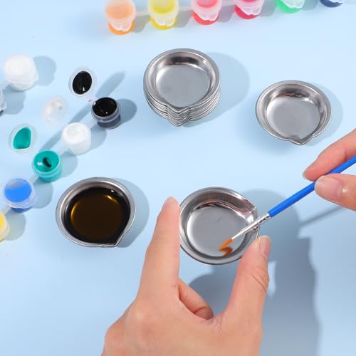 MBAIYO 18Pcs Small Round Paint Trays, Painting Color Palette Paint Mixing Cups 2-inch Stainless Steel Mini Watercolor with Mouth Palette for Modeling Mixing of Various Pigments