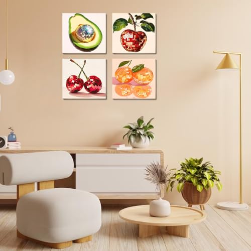 Canrichshop 4 Pack Disco Ball DIY Paint by Number Beginners,Fruit Oil Painting Adults' Paint-by-Number Kits,Acrylic Paint Kit with Frame for All Ages,Easy Paint by Numbers Kids on Canvas 8x8inch - color: BKH1240+BKH1241+BKH1242+BKH1243