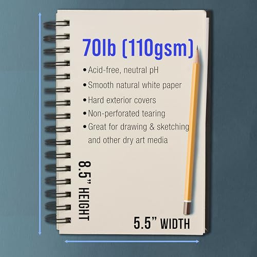 U.S. Art Supply 5.5" x 8.5" Premium Hardbound Sketch Book, 2 Pack, 80 Sheets Each, 70 lb (110gsm) - Hardcover Spiral Bound Artist Field, Small Sketch Pad, Acid-Free Drawing Pad - Adults, Students - size: 5.5-x-8.5-inch
