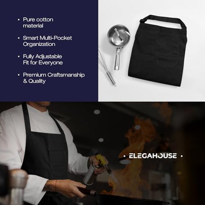 Unisex Apron with Pockets for Cooking, Salon & Art - 100% Cotton Adult Kitchen, Chef, Stylist Apron (Black) - color: Black