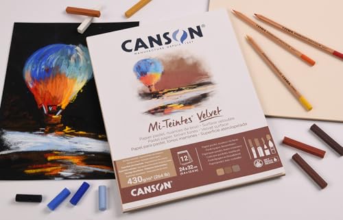 Canson Mi-Teintes Velvet Drawing Paper Pad, Brown Tones, Assorted Colors, Glue Binding, (260lb/430g), 12 Sheet, 9.4x12.6 inch, 1 Count - color: Brown Tones, size: 24x32cm