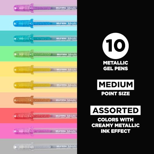 SAKURA Gelly Roll Metallic 10 Pack and A5 Sketchbook Black Art Bundle