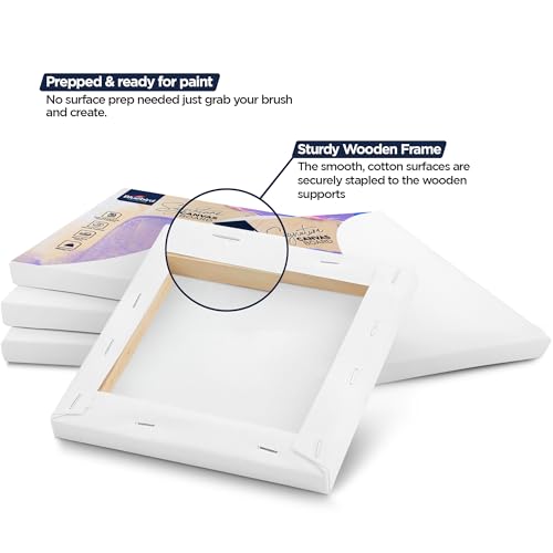 Bluebird Canvas Board - 2 Each of 4x4, 5x7, 8x10, 9x12, 11x14 Set of 10 Gesso-Primed White Blank Canvases for Painting - 100% Cotton Art Supplies, Canvas Board for Acrylic, Poster, Oil Paint