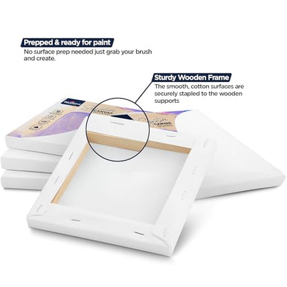 Bluebird Canvas Board - 2 Each of 4x4, 5x7, 8x10, 9x12, 11x14 Set of 10 Gesso-Primed White Blank Canvases for Painting - 100% Cotton Art Supplies, Canvas Board for Acrylic, Poster, Oil Paint
