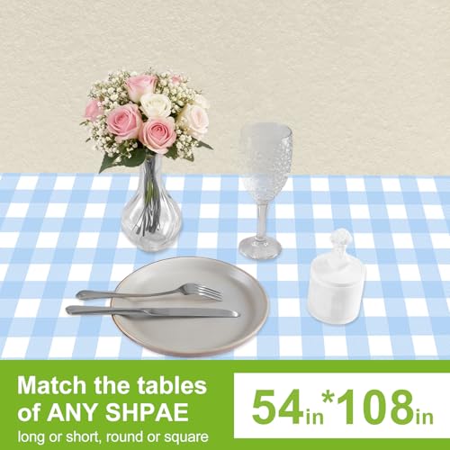 Oigco Light Blue Gingham Tablecloth - 54 x 108 Inches, Rectangle Disposable Light Blue Checkered Tablecloth, Picnic Table Covers for Dining/Camping/Picnic/Outdoor - color: Light Blue Gingham