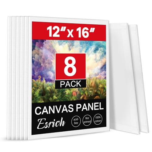 ESRICH Canvas Boards for Painting 12x16 Inch, 8 Pack Canvases for Painting Cotton Primed Acid Free Large Blank Canvas Panels for Oil Paint, Watercolor, Acrylic Paint, Gouache and Tempera. - size: 12x16in 8pack
