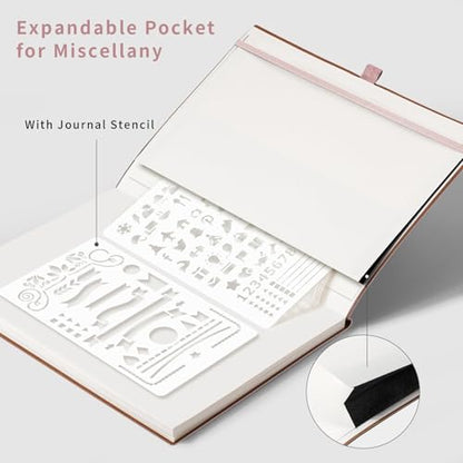 AHGXG Dotted Journal - Dot Grid Notebook Journal, 120 GSM Thick Acid-Free Paper, Large B5 Dotted Notebook 96 Pages, Leather Softcover, Inner Pocket, Journal Stencil, 7.6'' X 10'', Rose Gold - color: Rose Gold, style: B5-Dotted-120G
