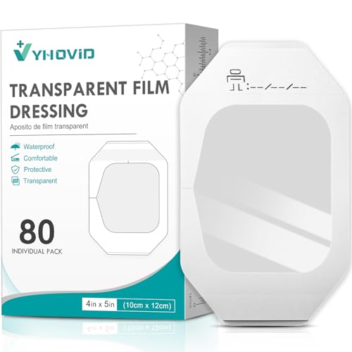 Transparent Film Dressing 4" x 4.75" Box of 80 - Waterproof Bandages for Swimming, Showering, Wounds, Post Surgical Shower or IV Shield, Tattoo Aftercare Bandage, Scar Therapy, Adhesive Patches - size: 4" x 4.75"(80 PCS)
