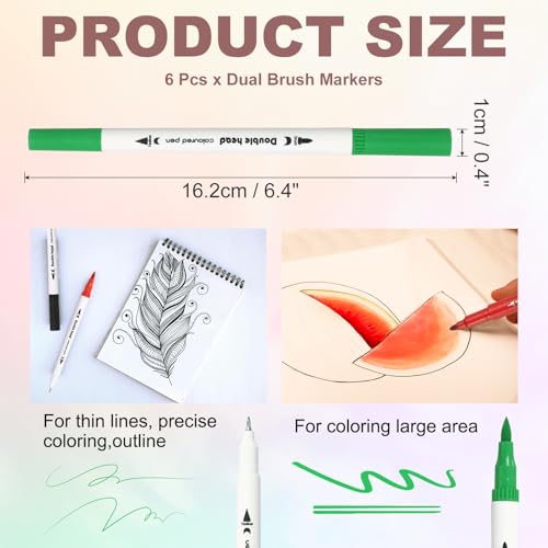 PATIKIL 6Pack Dual Brush Markers, Green Watercolor Fine and Brush Tips Pens Colored Marker Calligraphy Coloring Art Supplies Set for Coloring Book Illustration Sketching Journaling - color: Green