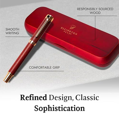 Ellington Pens Luxury Wood Fountain Pen Set – Fine Nib - Includes 6 Ink Cartridges, Wooden Pen Gift Box, Ink Converter - Wood Pen For Writing, Calligraphy, Journaling, Drawing (Rosewood Radiance) - color: Rosewood Radiance, style: Fine