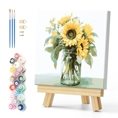 Natuyalo Framed Paint by Number Kits for Adults Beginners, Sunflower Easy Acrylic Adult Paint by Number Kits, Flowers DIY Painting by Numbers Kits with Frame Ideal Gift 12x12 Inch - color: Color-06