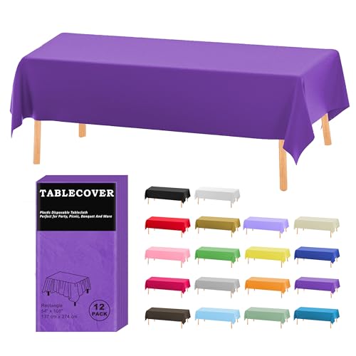 D&Z 12 Pack Purple Disposable Plastic Tablecloth 54"x108" Table Cover - color: Purple, size: 12 Pack 54"×108" Rectangle