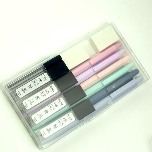 Pastel Aesthetic Mechanical Pencil Set 6 Pack with Eraesers 0.7mm | Complete Set with Break-Resistant Leads, 0.5mm 0.7mm & Combo available