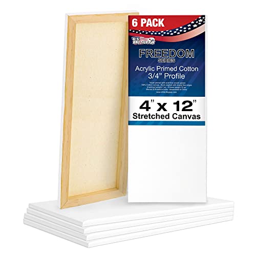 U.S. Art Supply 4 x 12 inch Stretched Canvas for Painting, 12oz Triple Primed, 6-Pack - Professional Artist Quality White Blank 3/4" Profile, 100% Cotton, Heavy-Weight Gesso - Acrylic Pouring, Oil - size: 4" x 12"