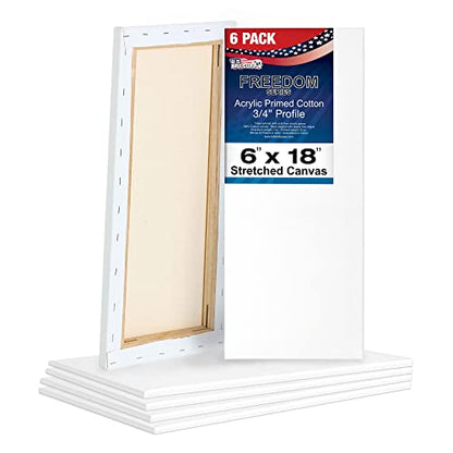 U.S. Art Supply 6 x 18 inch Stretched Canvas for Painting, 12oz Triple Primed, 6-Pack - Professional Artist Quality White Blank 3/4" Profile, 100% Cotton, Heavy-Weight Gesso - Acrylic Pouring, Oil - size: 6" x 18"