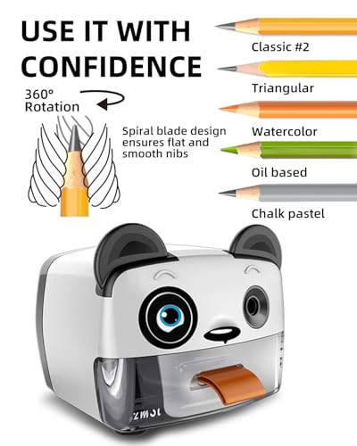 ZMOL Plug-in Pencil Sharpener for No.2 and Colored Pencils,Cute Heavy Duty - color: Panda