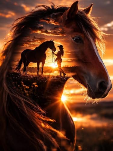 ijbnhd Horse Diamond Painting Kits for Adults Cowgirl 12x16inch | Diamond Art Kits for Beginner, Full Drill Crystal Arts and Crafts Gem Art Painting with Horse Diamonds Dots Home Wall Decor - color: Horse-1, size: 12x16in(30x40cm)
